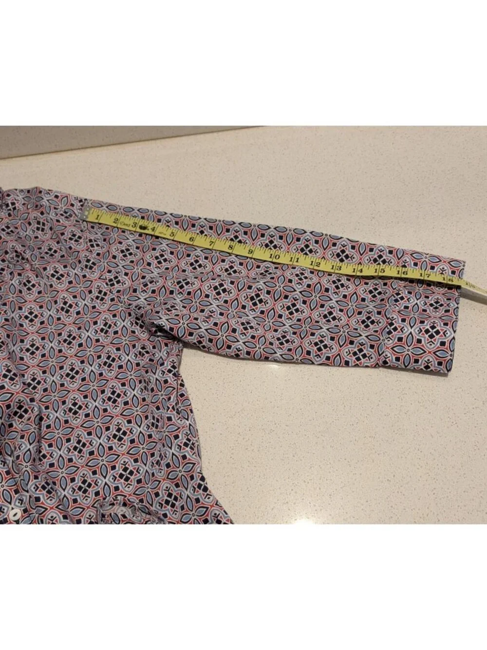 Foxcroft Womens Wrinkle-Free Button-Up Shirt Size 14 Geometric Print 3/4 Sleeves - Picture 11 of 15